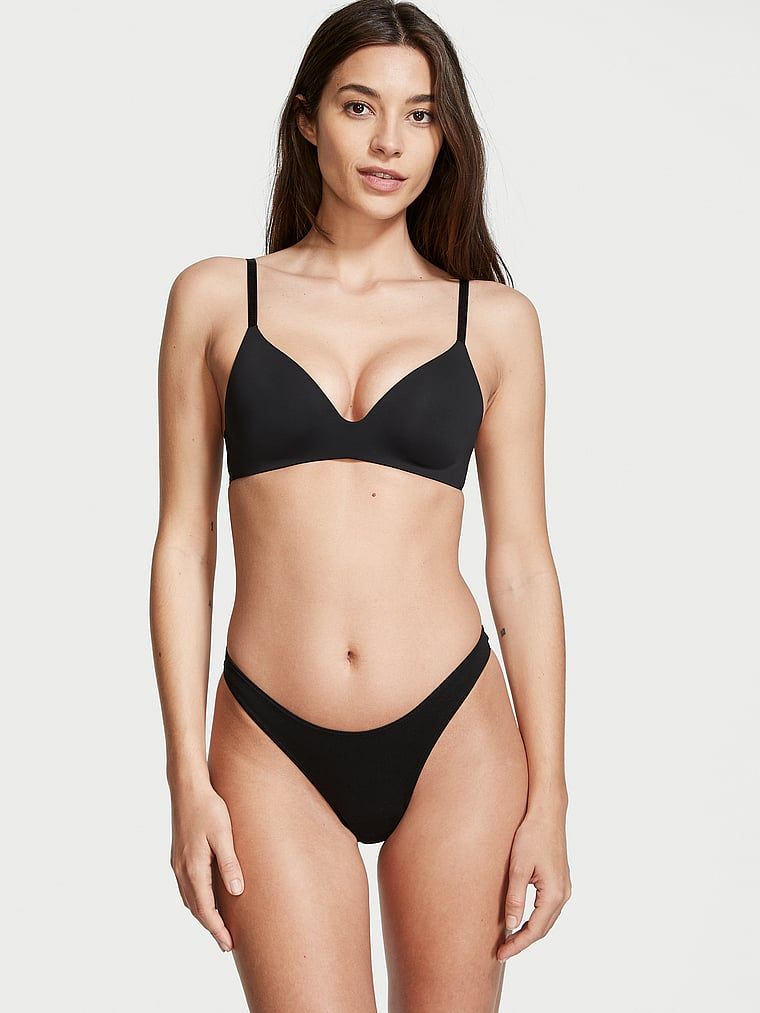 Tanga din bumbac High-Leg Scoop. Produsul este negru și provine din colecția Victoria's Secret.