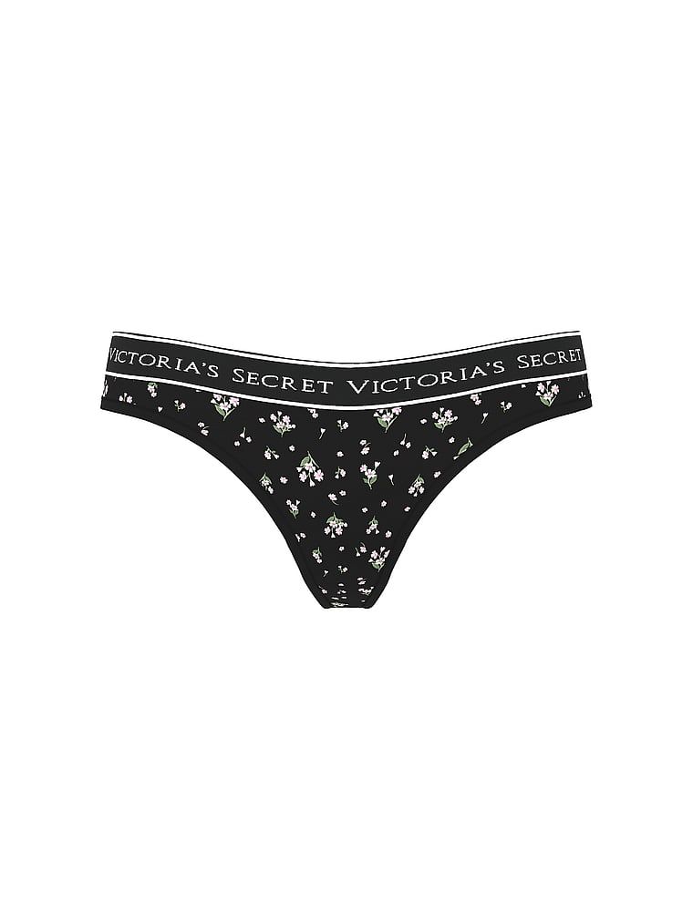 Tanga de bumbac cu logo la talie. Produsul are un model floral și provine din colecția Bumbac.