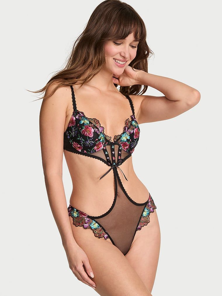 Very Sexy Tedy cu sutien Demi cu decolteu adânc și căptușeală subțire Dark Blossom