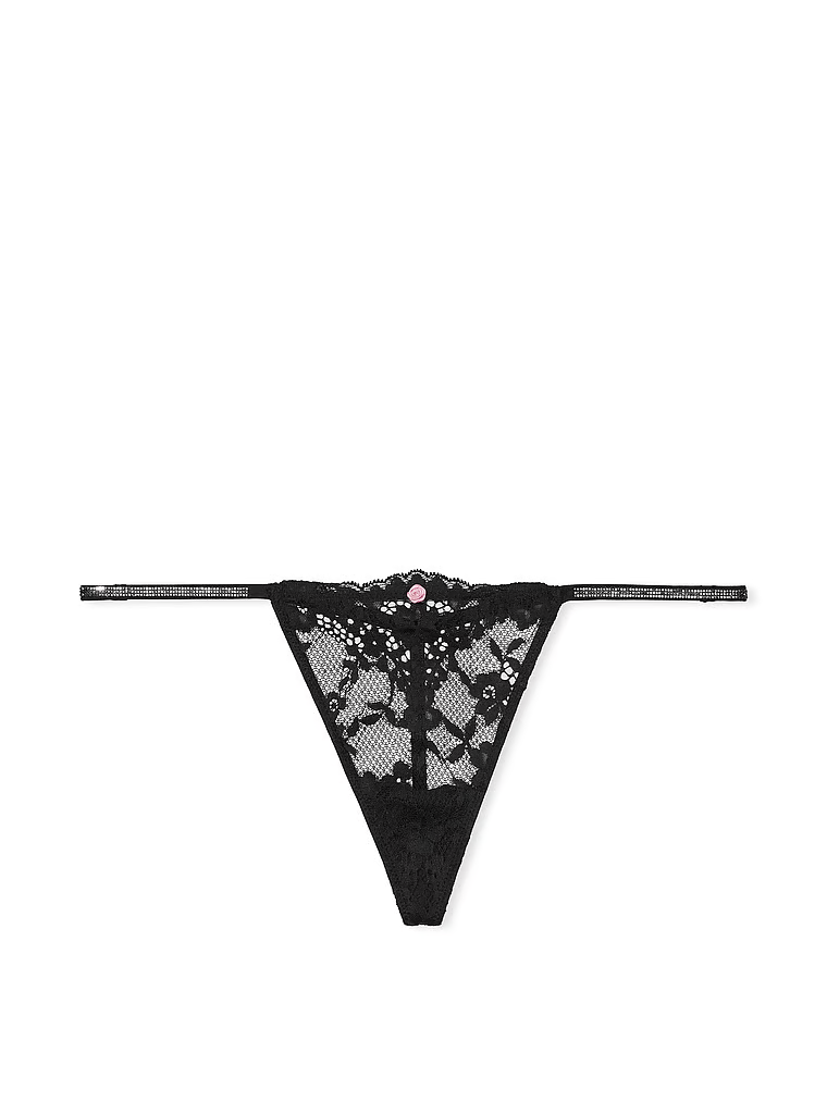 Tanga din dantelă Twinkle Strap. Produsul este negru și provine din colecția Dream Angels.