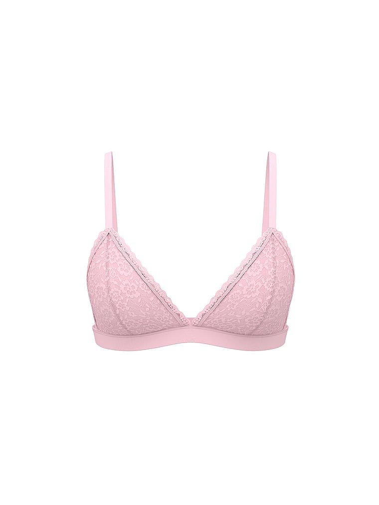 Bralette din dantelă fără căptușeală. Produsul este roz și provine din colecția Victoria's Secret.