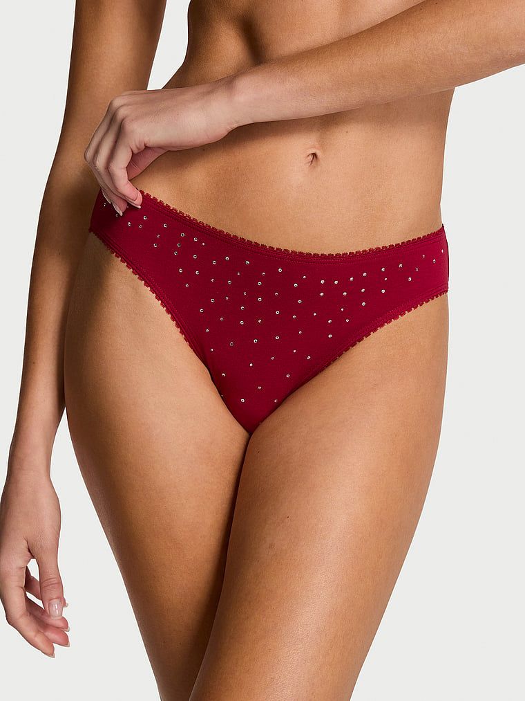 Chiloți din bumbac cu paiete Sparkle Bikini. Produsul este de culoare roșie și provine din colecția Victoria's Secret.