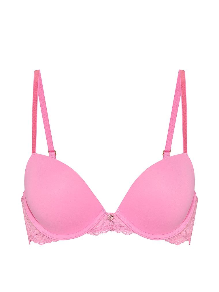 Sutien push-up, neted și dantelat. Produsul este roz și provine din colecția Dream Angels.