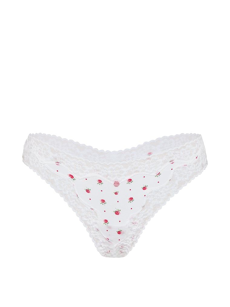 Tanga de bumbac cu dantelă - Margine din dantelă. Produsul are o culoare florală și provine din colecția Lace Trim.