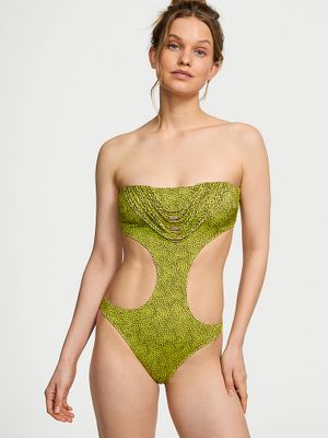 Victoria's Secret Swim Costum de baie One-Piece Monokini fără bretele, cu ornamente metalice și barete VS Archives
