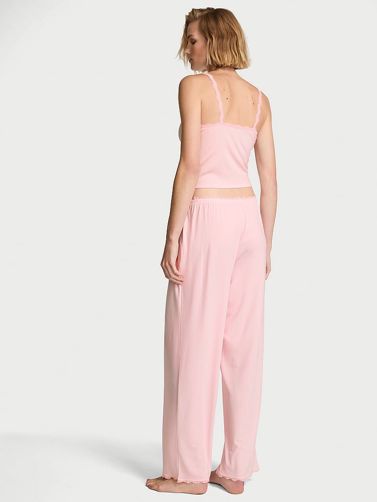 Set de dormit - top cu bretele și pantaloni lungi Pointelle. Produsul este roz și provine din colecția Victoria's Secret.