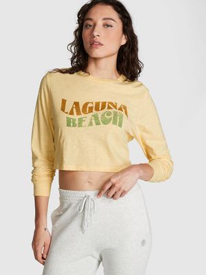 PINK Tricou crop cu mâneci lungi din bumbac premium