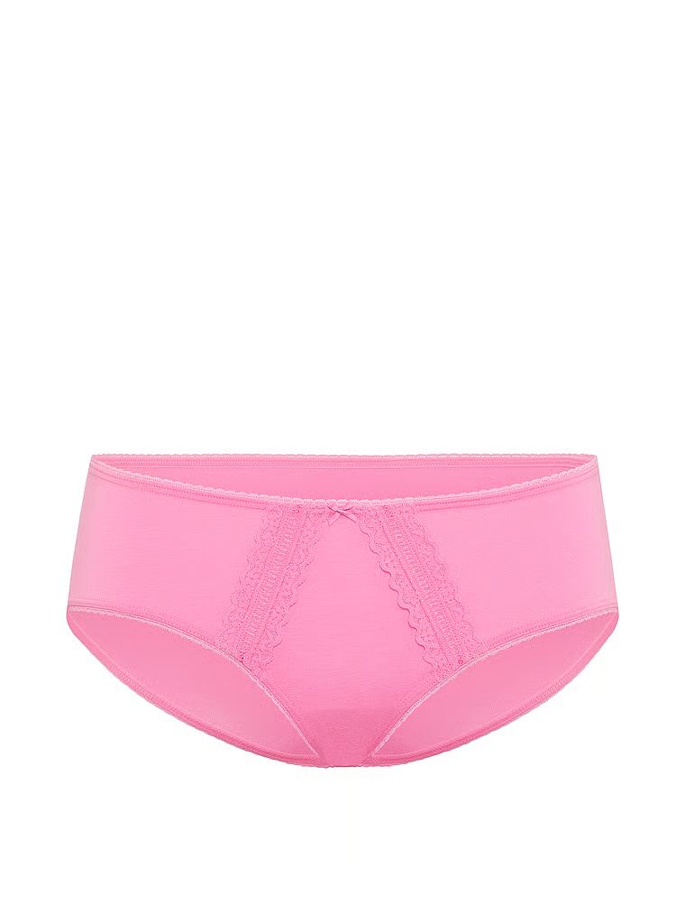 Chiloți din bumbac cu inserții Hiphugger cu margini din dantelă. Produsul este roz și provine din colecția Victoria's Secret.