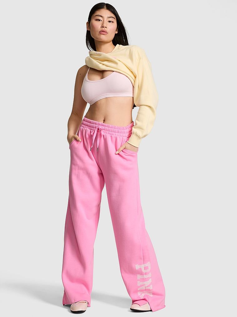 PINK Pantaloni de trening Campus Fleece cu croială largă și șlițuri
