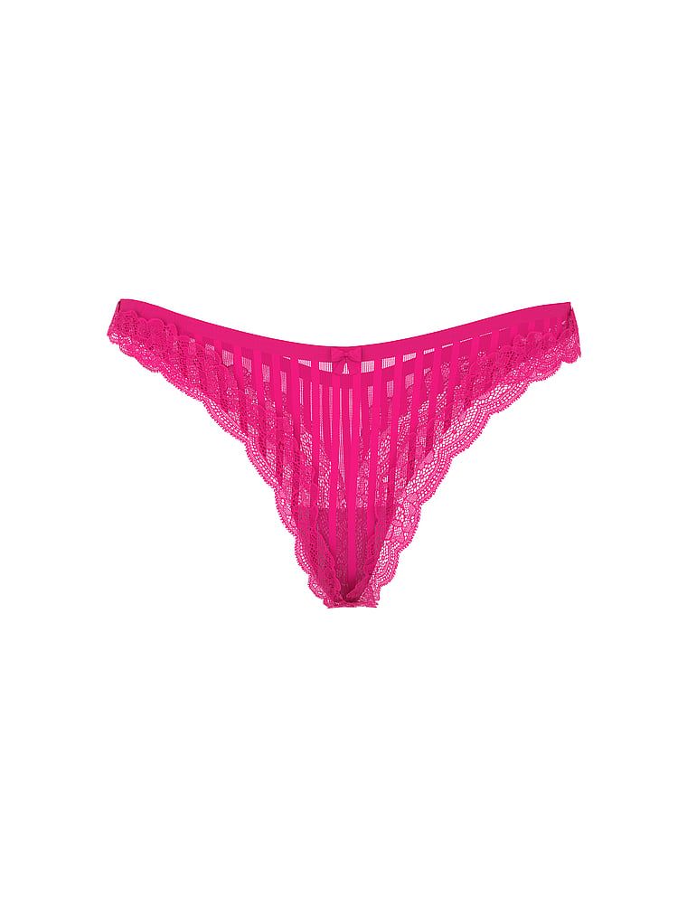 Tanga cu bretele și picioare înalte, Tease Sheer Stripe. Produsul este roz și provine din colecția Victoria's Secret.