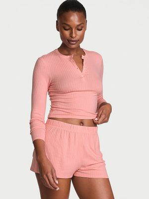 Victoria's Secret Set de casă cu bluză cu mâneci lungi, cu nervuri late, din modal