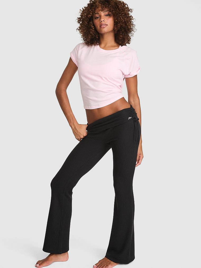 PINK Pantaloni evazați Wa?e Knit cu talie pliabilă