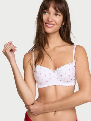 T-shirt Sutien Balconette, din bumbac, cu căptușeală subțire, cu margine din dantelă