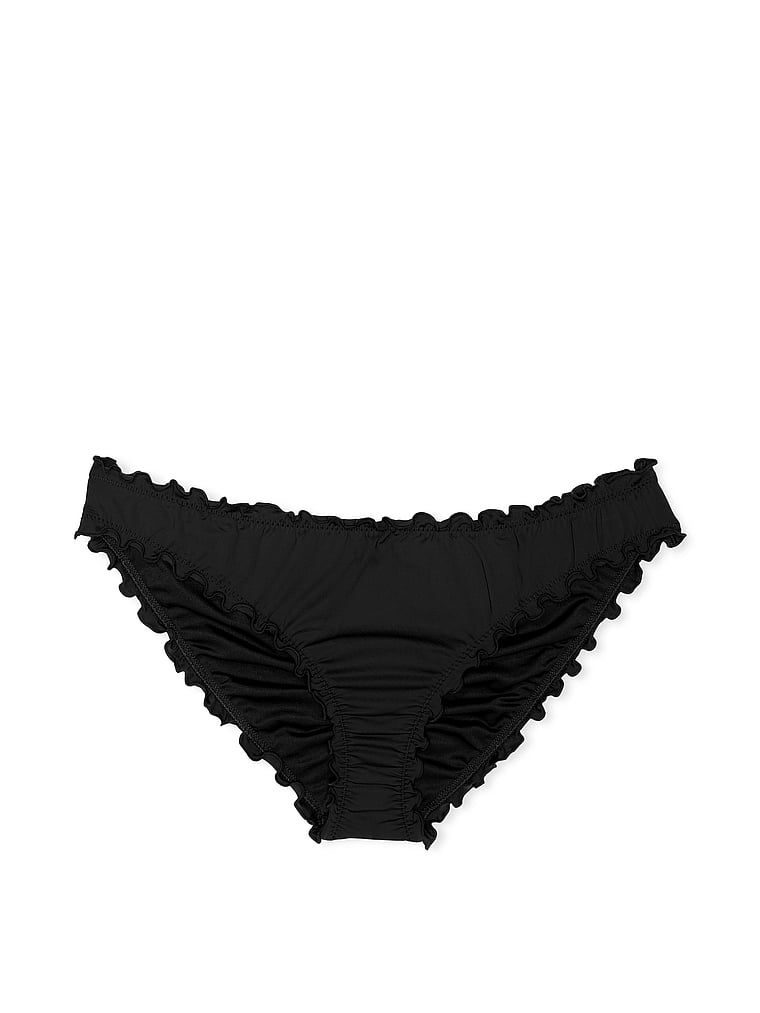 Partea de jos de bikini Cheeky încrețită esențială. Produsul este negru și provine din colecția Victoria's Secret Swim.