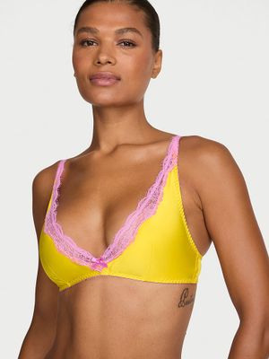 Victoria's Secret Sutien Tease din satin, cu margini din dantelă, fără sârme, cu decolteu adânc