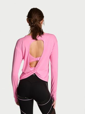 VSX Tricou cu spatele dezvelit și mânecă lungă din tricot fluid VSX Drapey