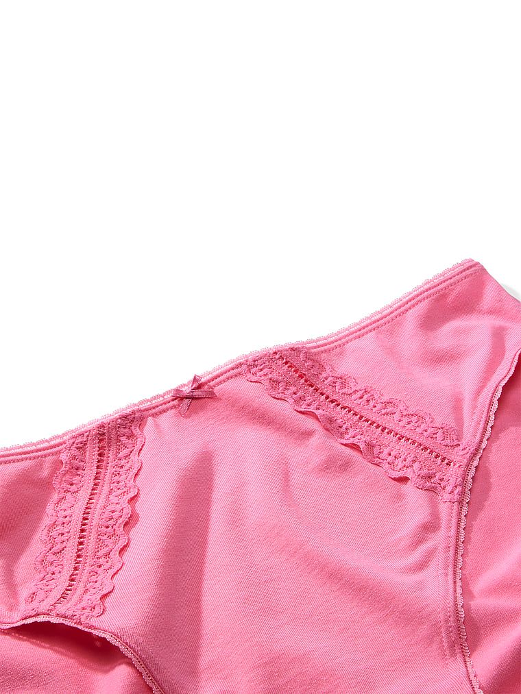 Chiloți din bumbac cu inserții Lace-Trim. Produsul este roz și provine din colecția Victoria's Secret.