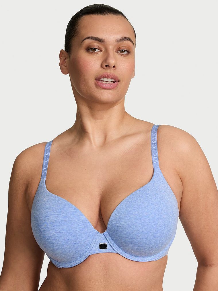 T-shirt Sutien cu Push-Up Perfect Shape cu logo metalic, din bumbac