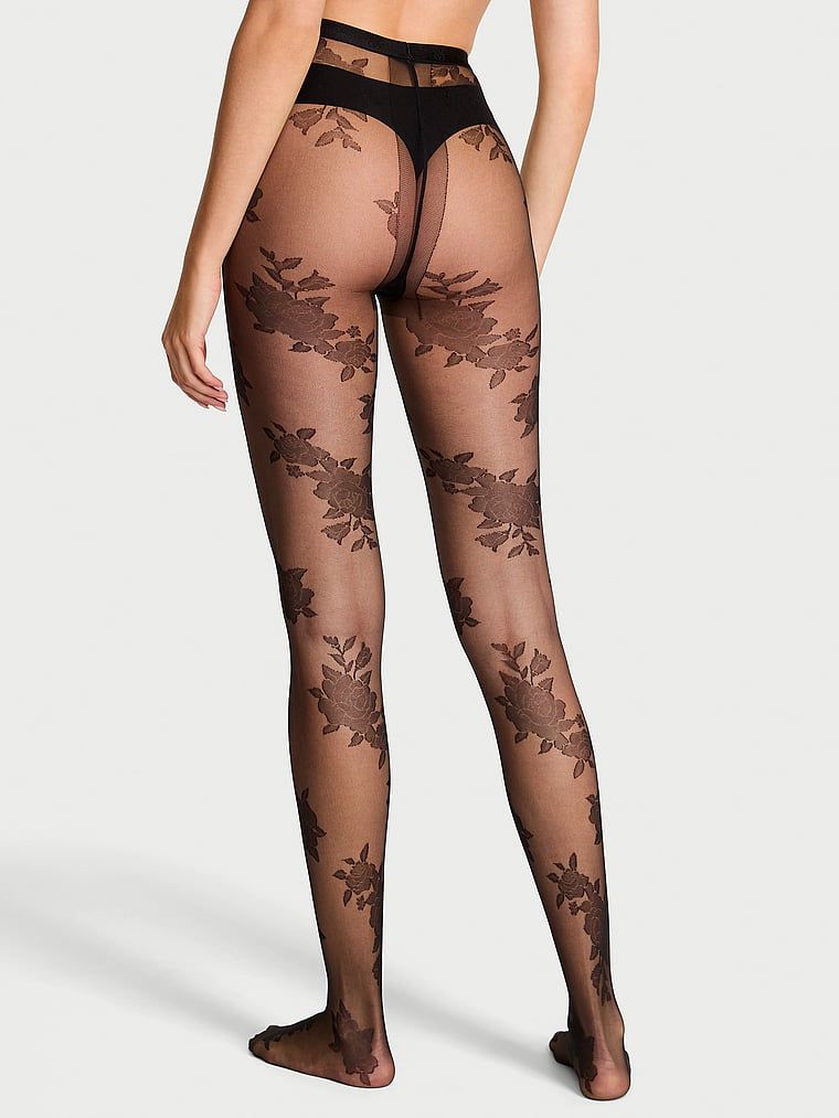 Colanți Very Sexy Rose cu un motiv de trandafir. Produsul este negru și provine din colecția Very Sexy.