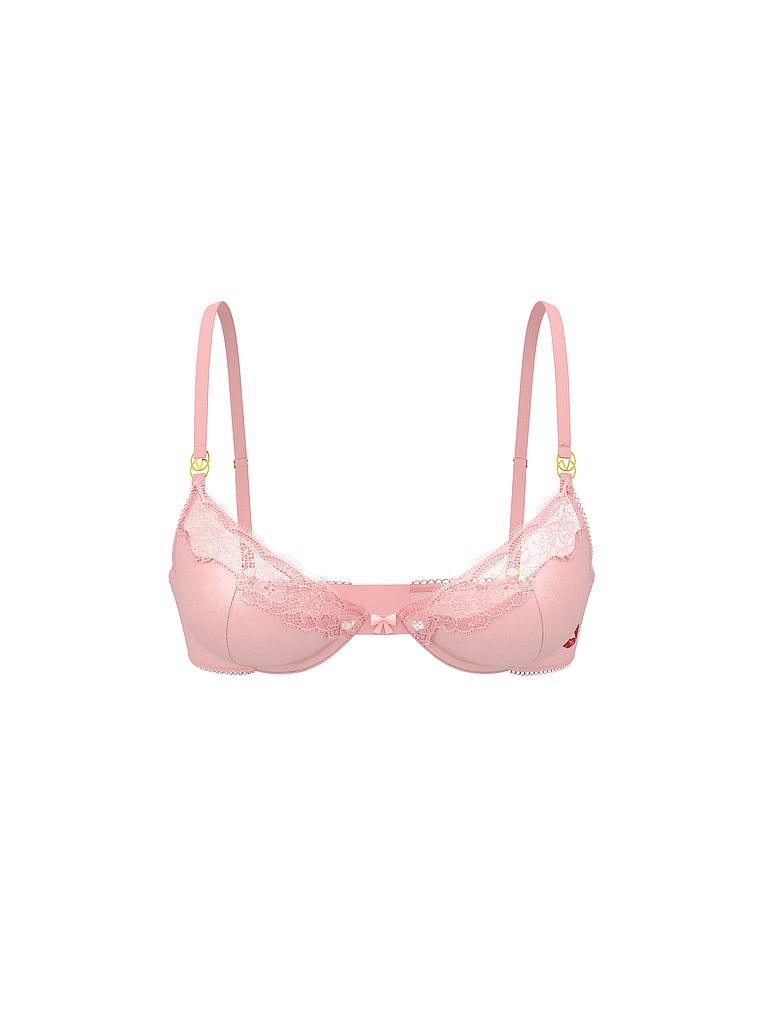 Tease Kiss Demi, sutien din satin fără căptușeală. Produsul este roz și provine din colecția Victoria's Secret.