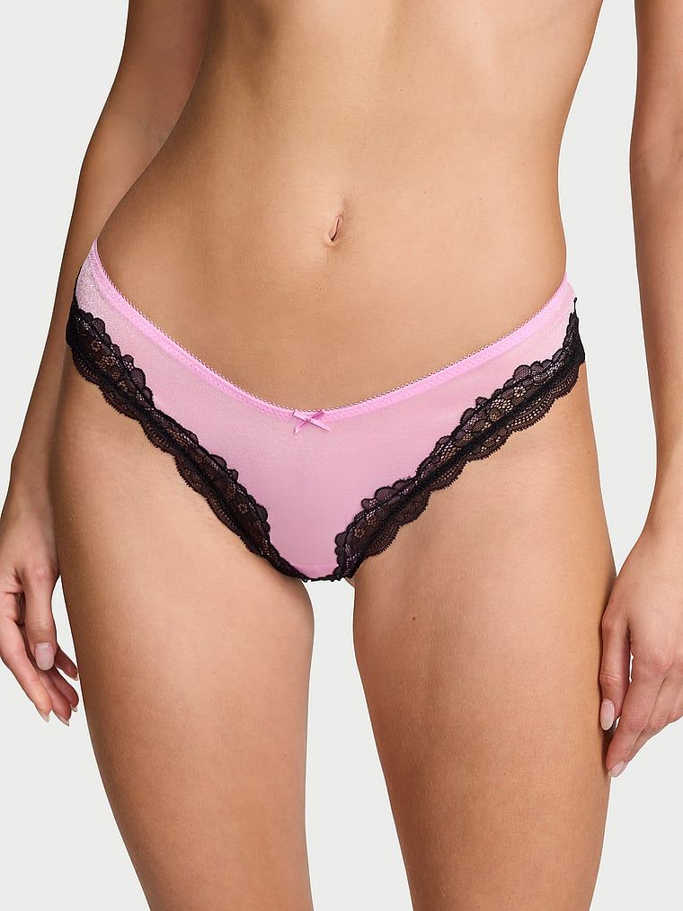Victoria's Secret Chiloți Tanga cu croială înaltă pe picior, strălucitori și transparenți Tease