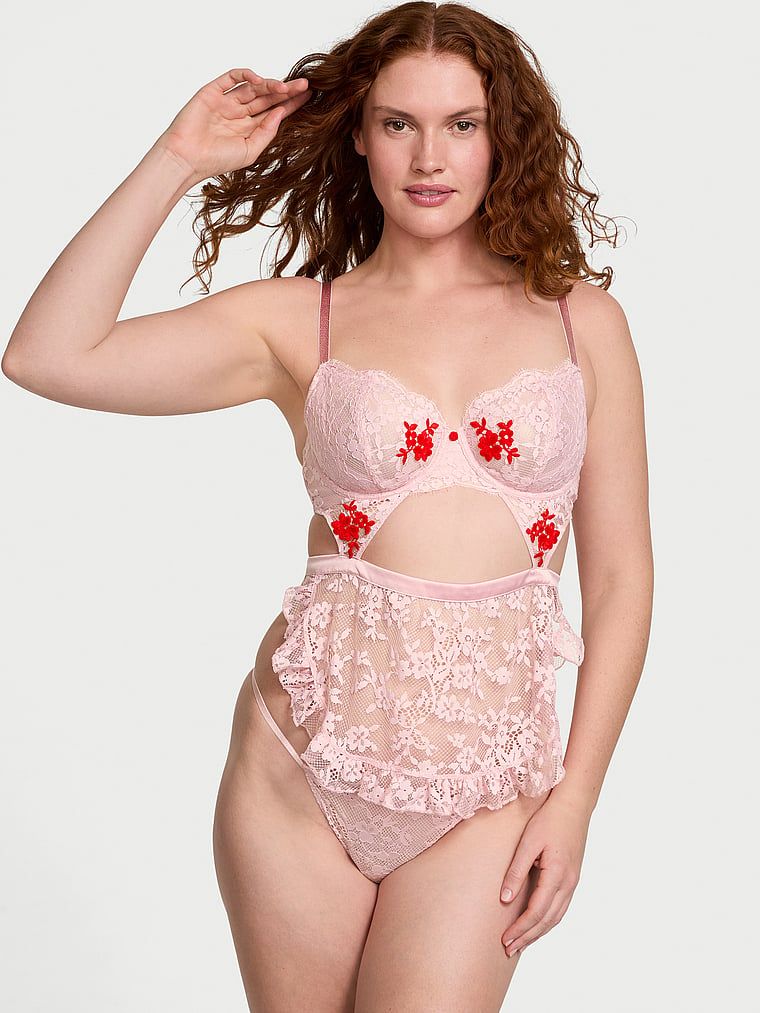 Very Sexy Set șorț din dantelă, îndrăzneț, fără căptușeală