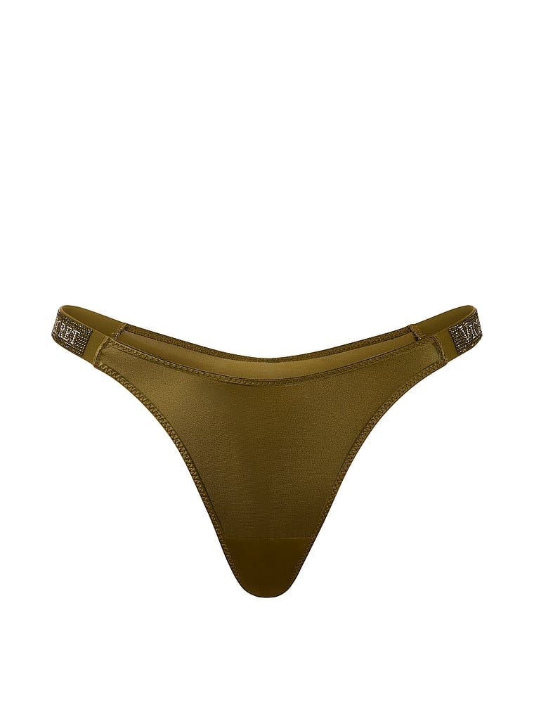 Tanga cu curele lucioase Shine Strap. Produsul este de culoare verde și provine din colecția Very Sexy.