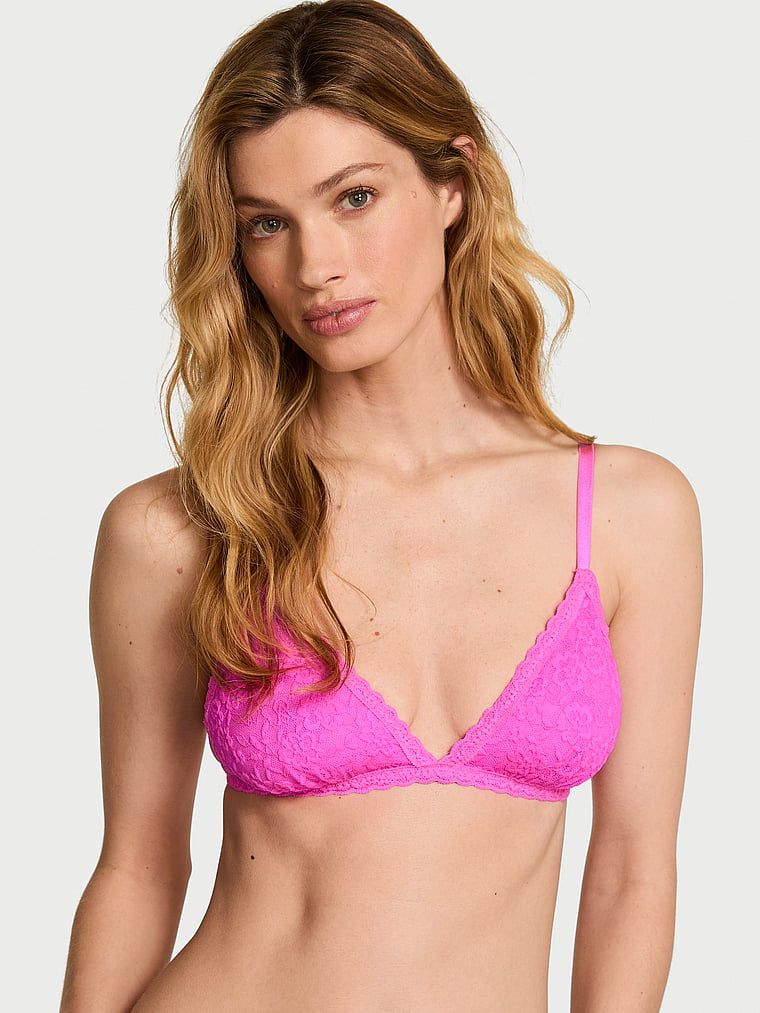 Bralette din dantelă fără căptușeală. Produsul este roz și provine din colecția Victoria's Secret.