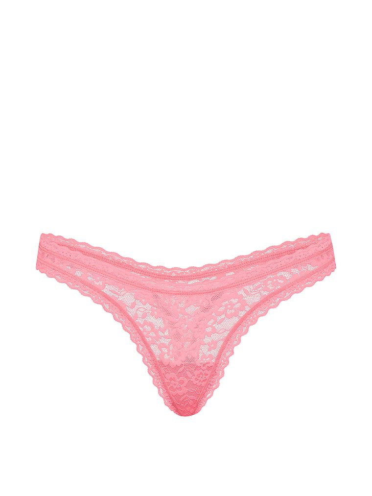 Tanga Ultra-Mini Scoop din dantelă. Produsul este roz și provine din colecția Lacie.