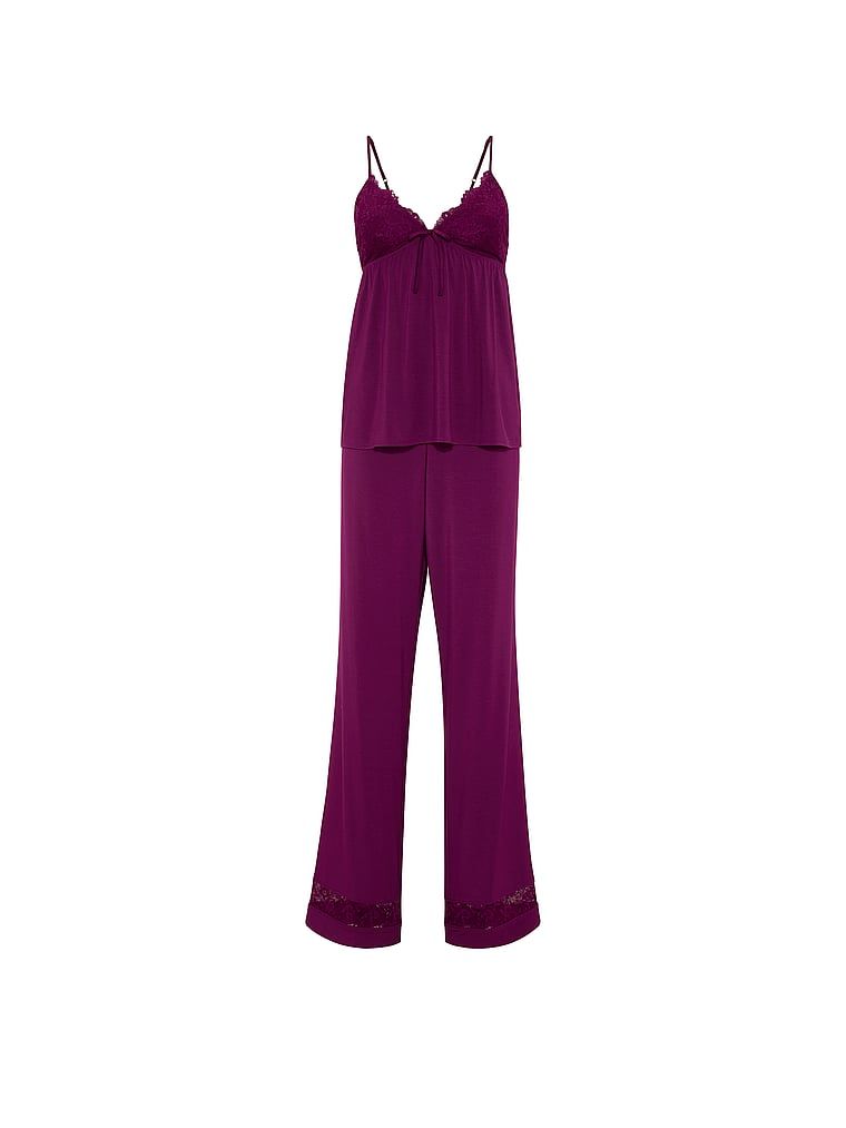 Pijamale modale - bluză cu bretele și pantaloni lungi SoSoft. Produsul este de culoare mov și provine din colecția Victoria's Secret.