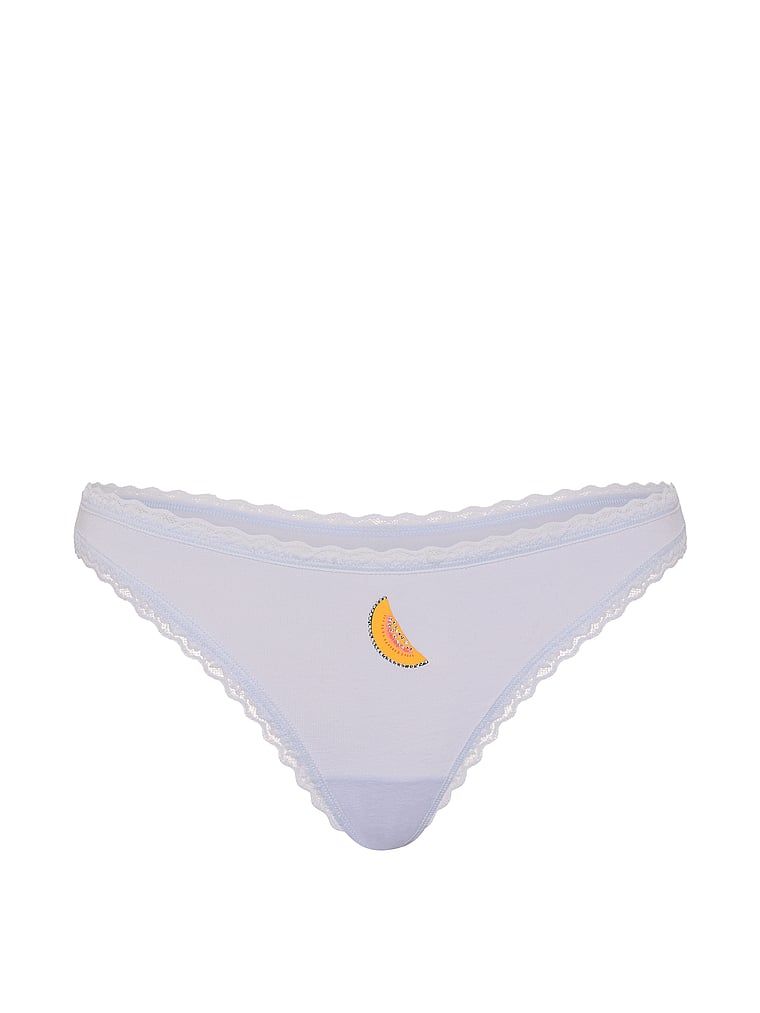 Tanga de bumbac cu dantelă pe margini: talie din dantelă. Produsul este albastru și provine din colecția Lace Trim.
