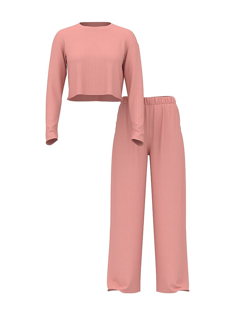 Set modal - pulover și pantaloni SoSoft Lounge. Produsul este roz și provine din colecția Victoria's Secret.