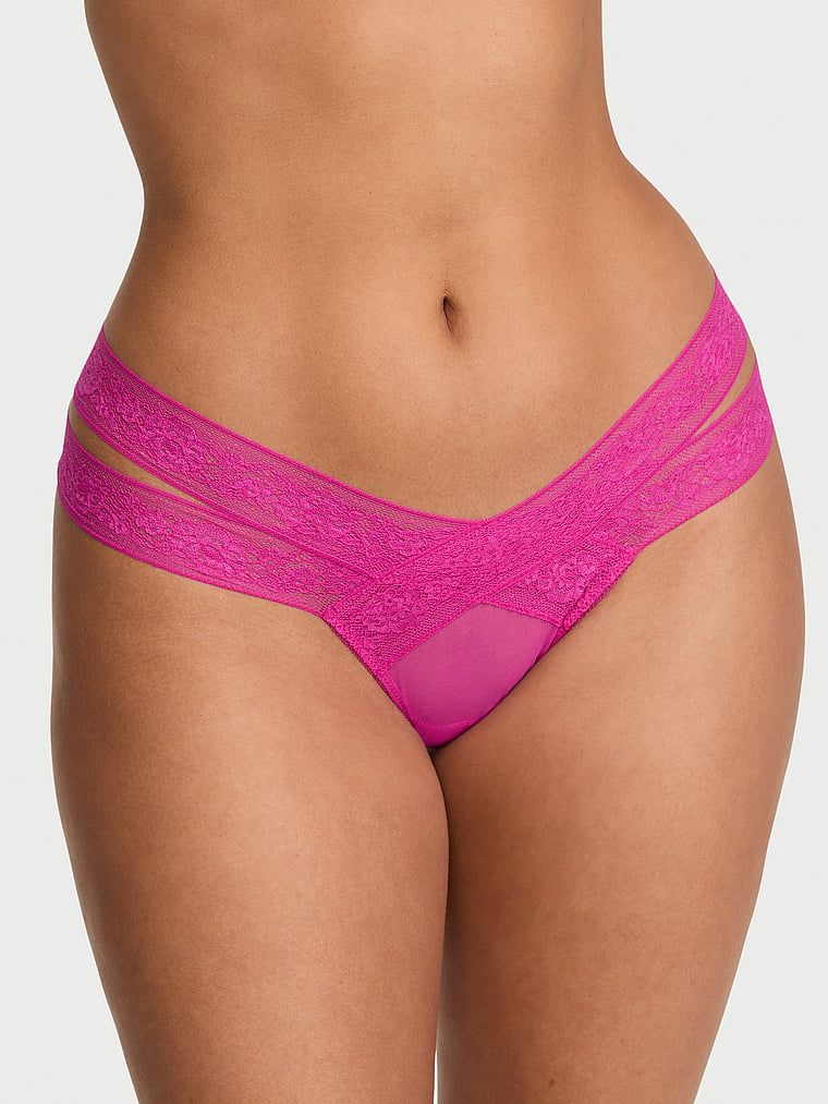 Very Sexy Chiloți Tanga cu benzi decupate, din dantelă cu trandafiri