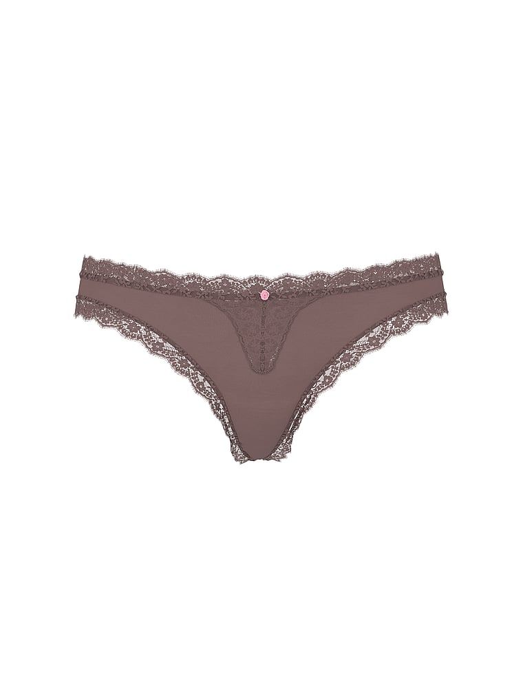 Tanga cu garnitură din dantelă. Produsul este gri și provine din colecția Dream Angels.
