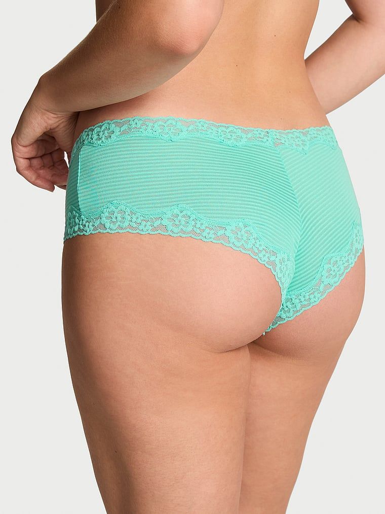 Chiloți din bumbac cu dungi și dantelă pe margini Obraznic. Produsul este albastru și provine din colecția Lace Trim.