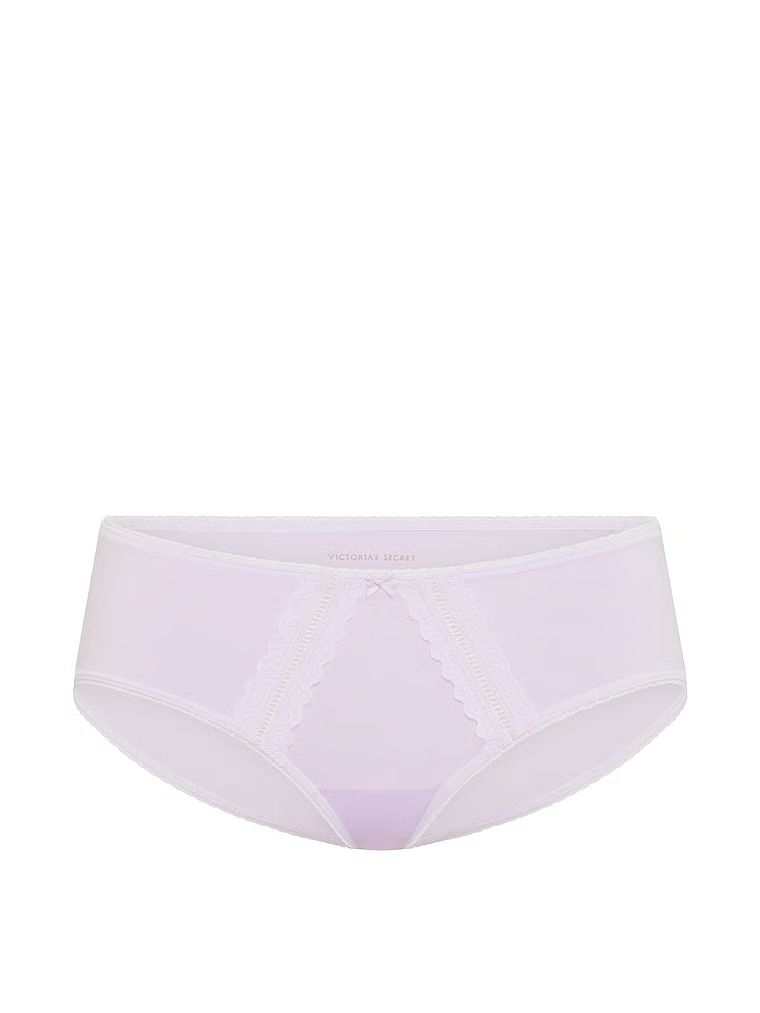 Chiloți din bumbac cu inserții Hiphugger cu margini din dantelă. Produsul este de culoare mov și provine din colecția Victoria's Secret.