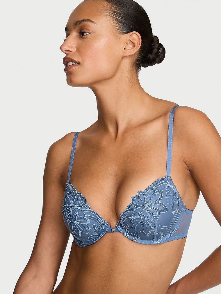 Very Sexy Sutien Push-Up cu broderie denim