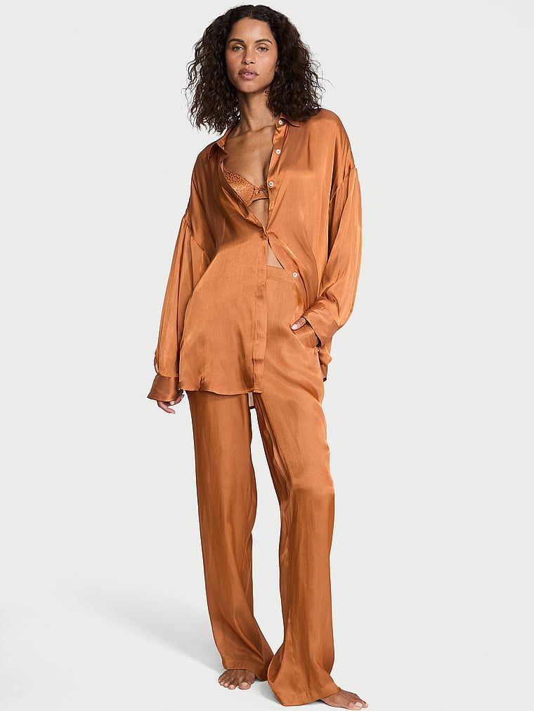 Victorias Secret Set pijama lungă din satin transparent de lux cu nasturi în față