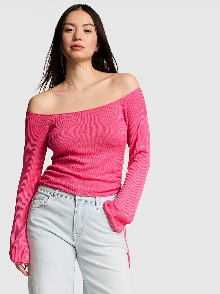 cu drapaj lateral off-shoulder Pulover