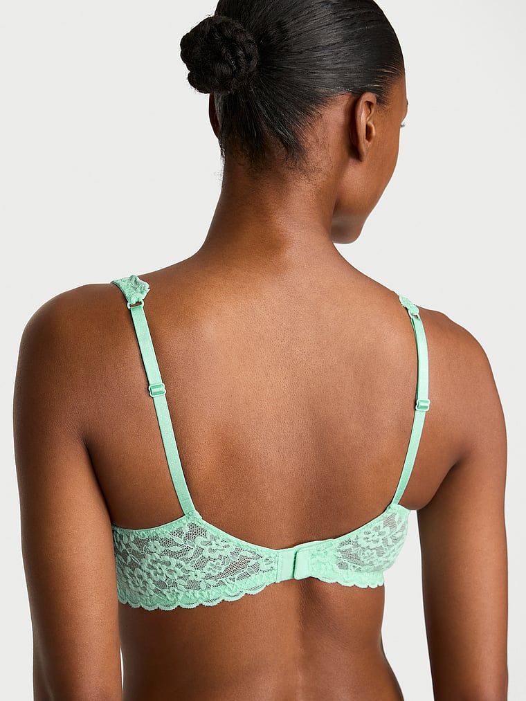 Sutien balconette din dantelă fără căptușeală. Produsul este de culoare verde și provine din colecția Victoria's Secret.