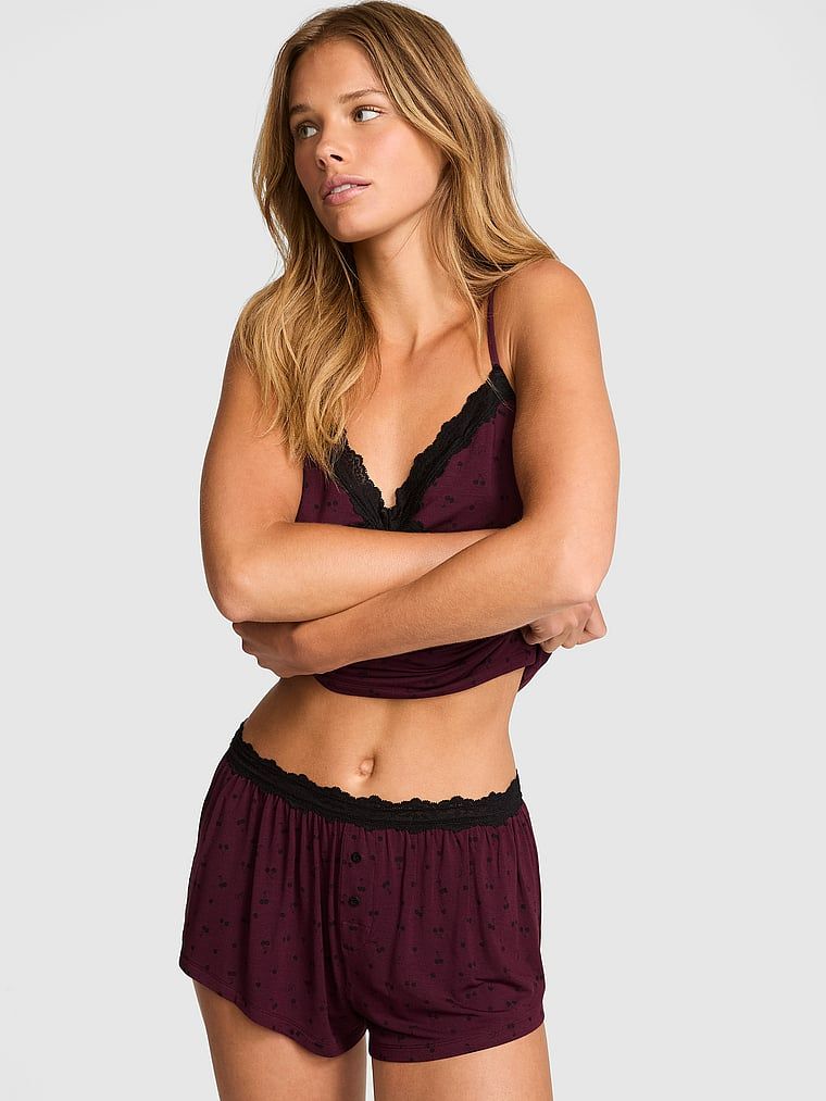 PINK Pantaloni scurți micro din modal cu margine de dantelă 24/7 Lounge