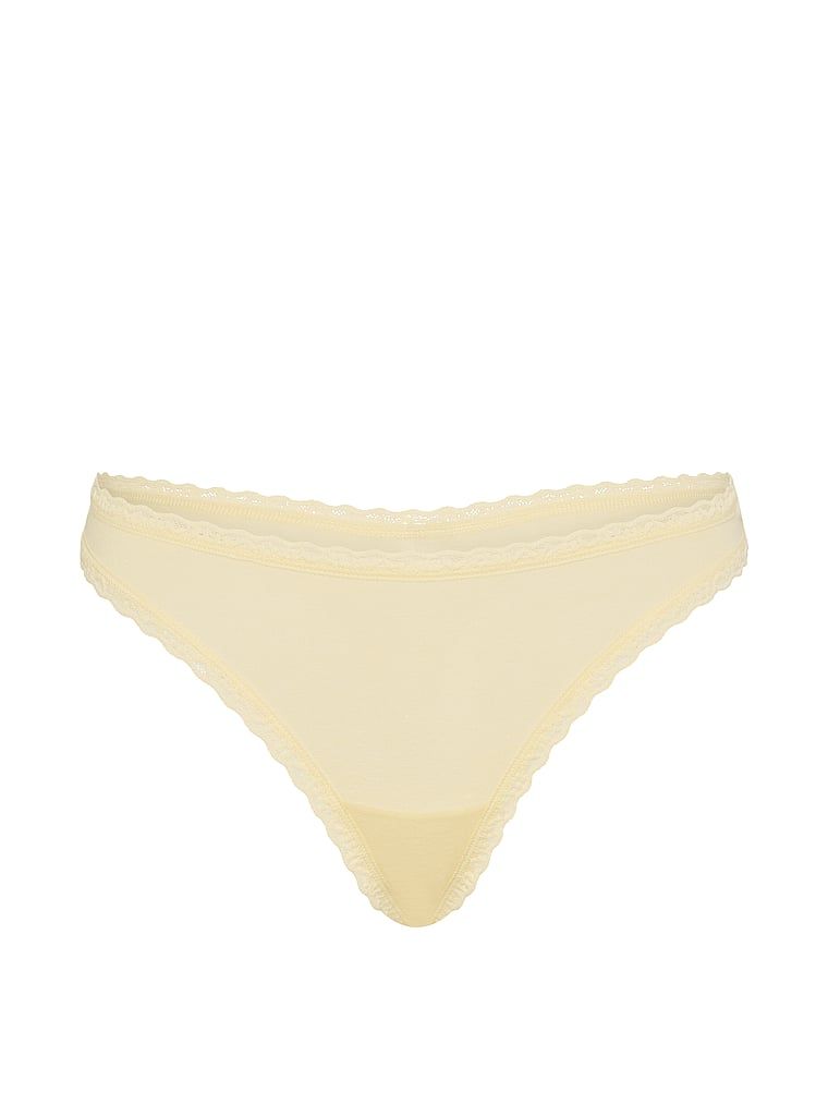 Tanga de bumbac cu dantelă pe margini: talie din dantelă. Produsul este galben și provine din colecția Lace Trim.