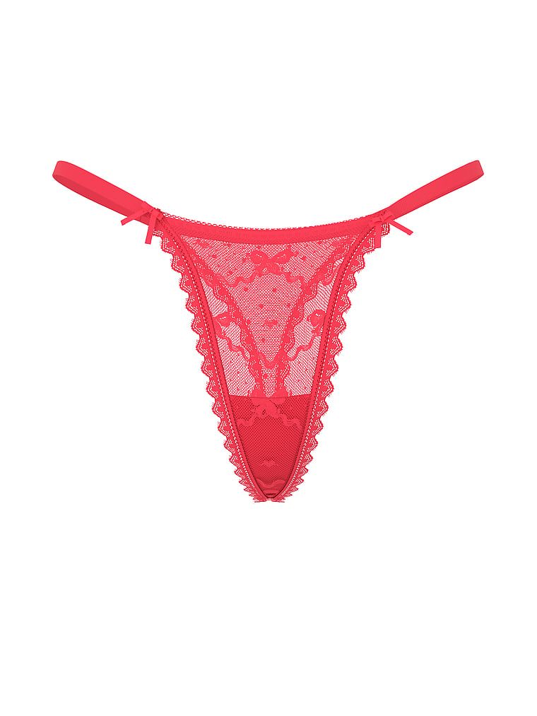 Tanga din plasă cu motiv de fundă. Produsul este roz și provine din colecția Lacie.