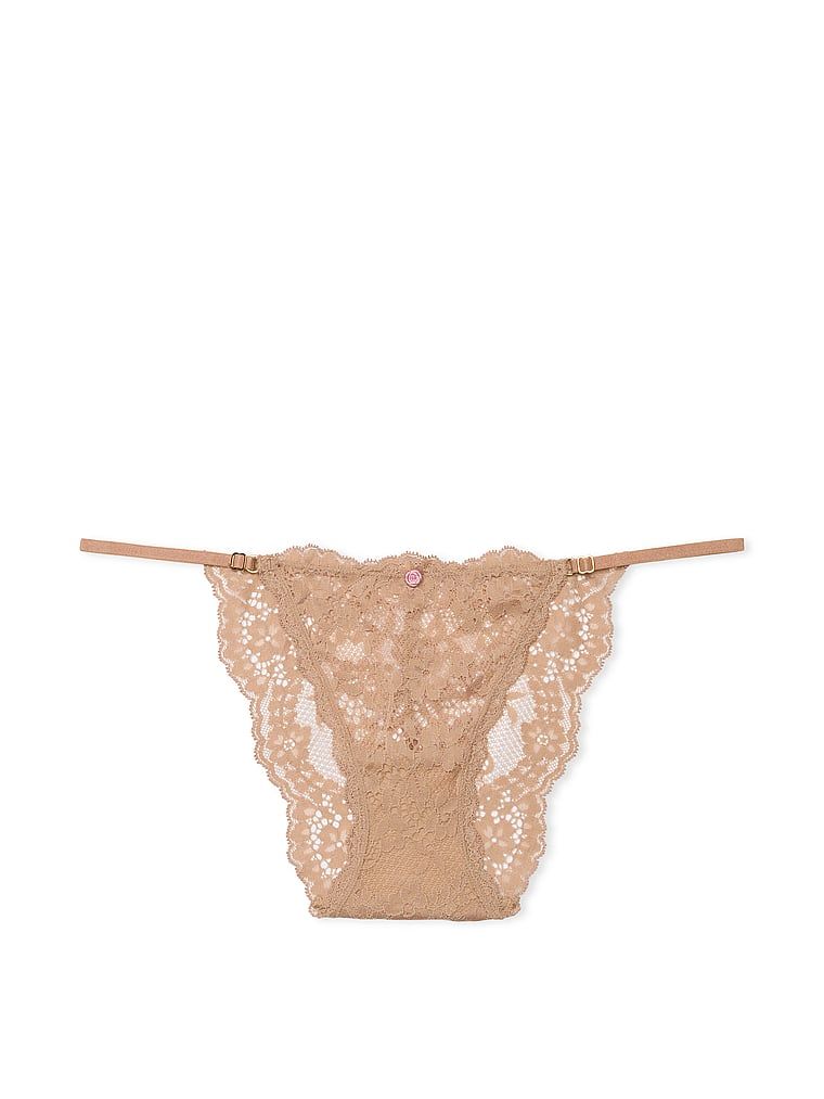 Chiloți din dantelă cu bretele reglabile pentru bikini. Produsul este bej și provine din colecția Dream Angels.