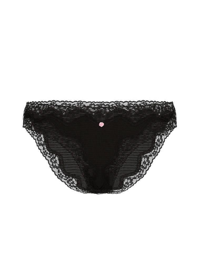 Chiloți din bumbac cu dungi cu dantelă pe marginile bikinilor. Produsul este negru și provine din colecția Lacie.