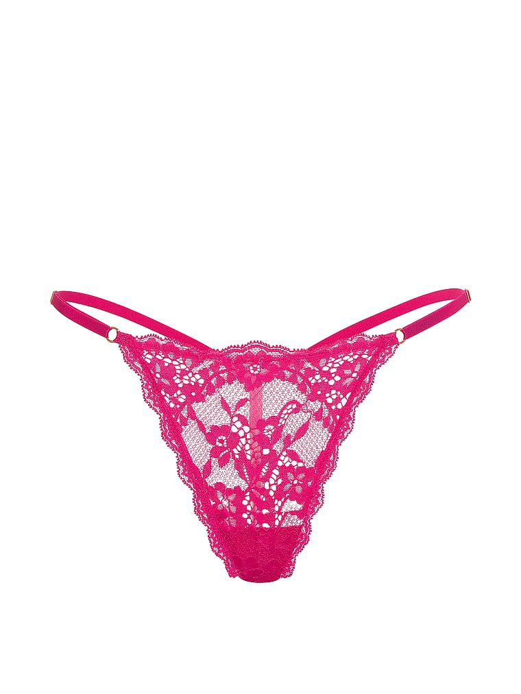 Tanga din dantelă cu bretele reglabile din dantelă V-String. Produsul este roz și provine din colecția Dream Angels.