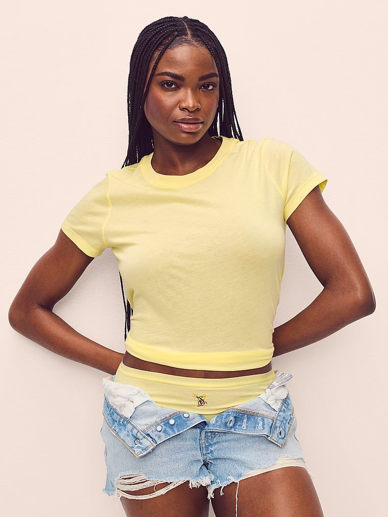Tricou de dormit din bumbac Mix & Match. Produsul este galben și provine din colecția Victoria's Secret.