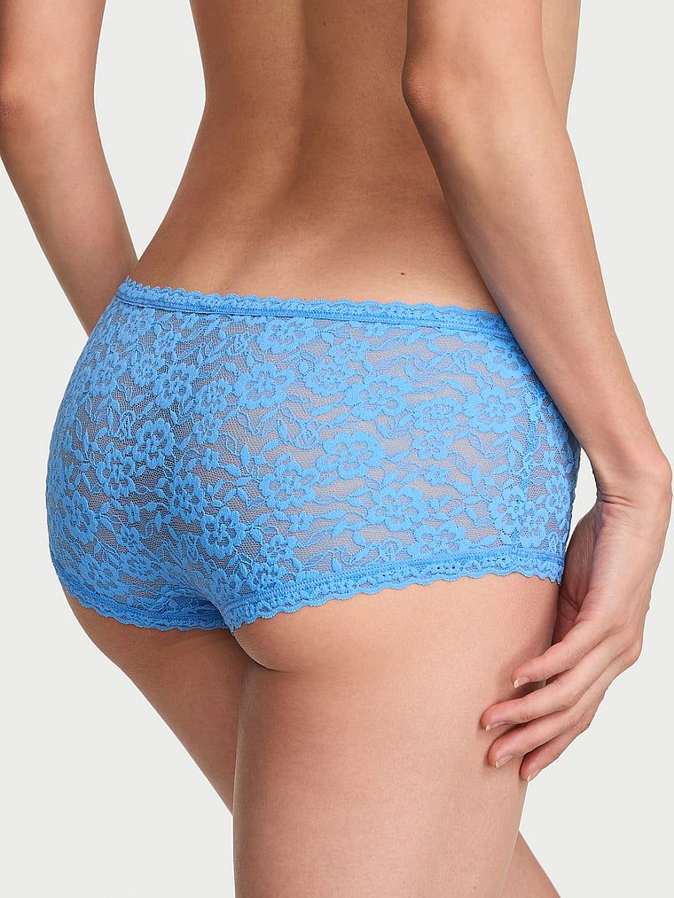 Pantaloni scurți din dantelă, pantaloni scurți cu talie joasă Boyshort. Produsul este albastru și provine din colecția Lacie.