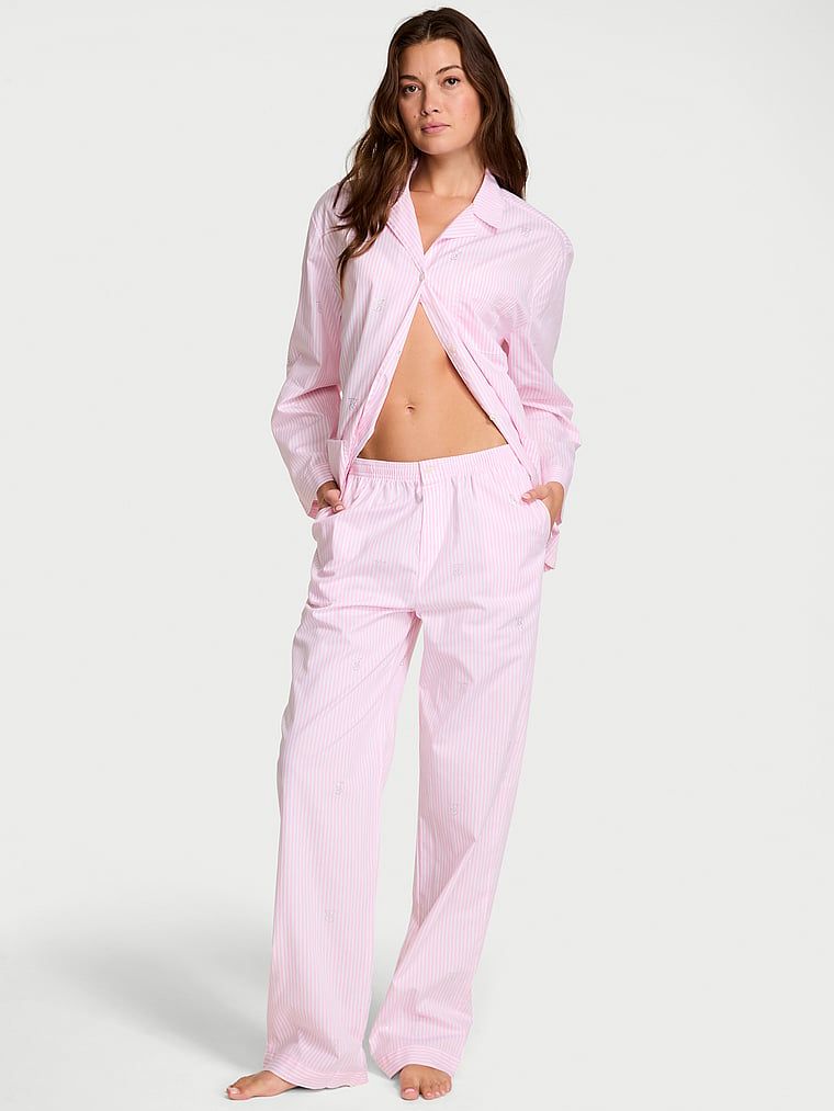 Victorias Secret Set de pijama Heritage lungă, supradimensionată, din bumbac lucios
