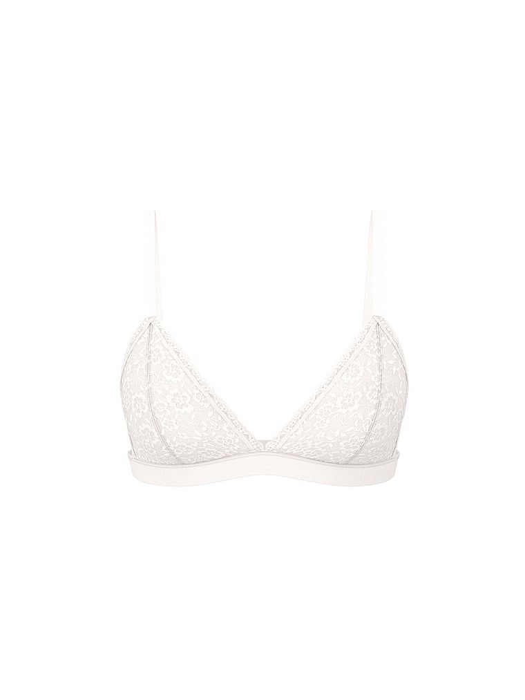 Bralette din dantelă fără căptușeală. Produsul este alb și provine din colecția Victoria's Secret.